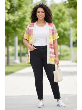 Lane Bryant short sleeve white yellow pink open wrap cardigan size 10 12 NEW NWT